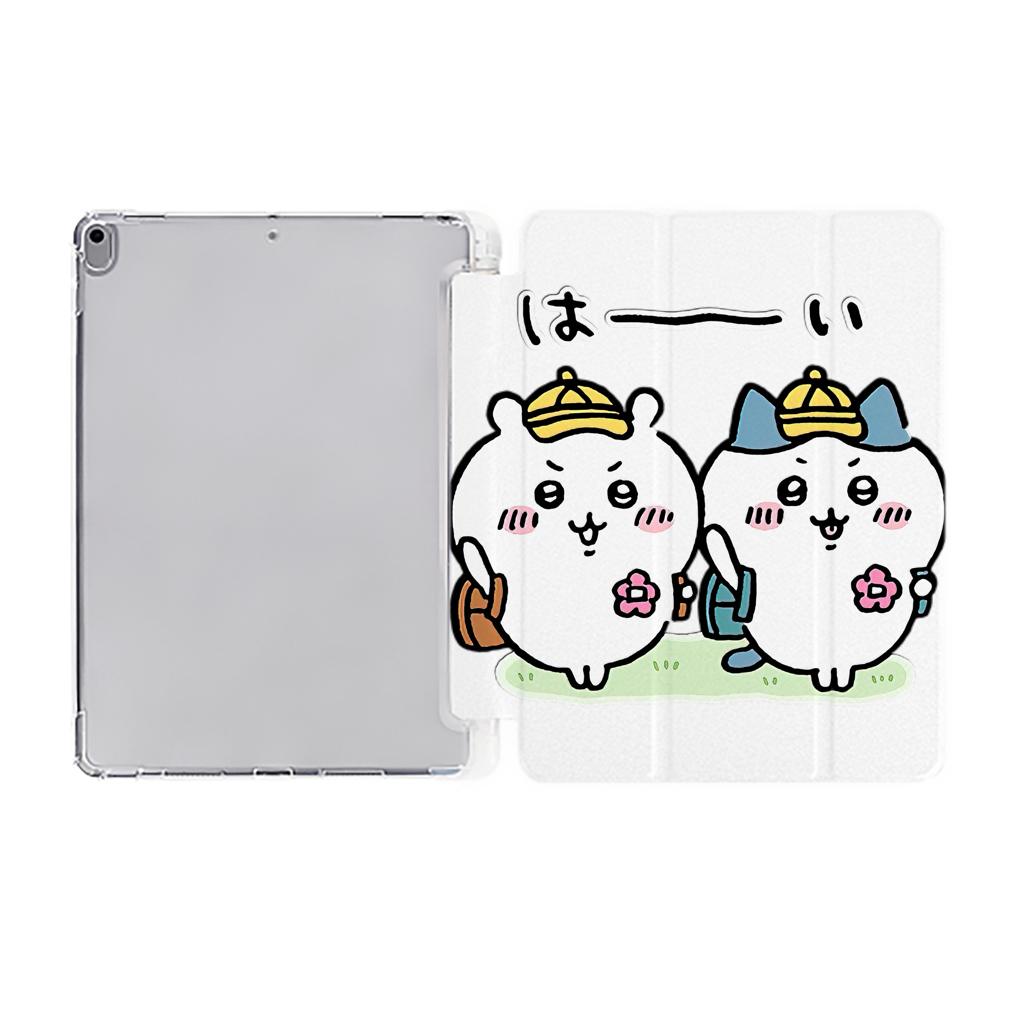 （画像用） ちいかわ ハチワレ Chii-kawa hachiware IPad ケース ペン収納付き 三つ折りスタンド PUレザー×シリコン 対応機種9.5/10.5/10.9インチ